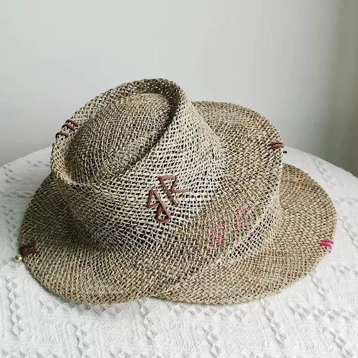 Chapeau de paille avec lettres RB pour femmes