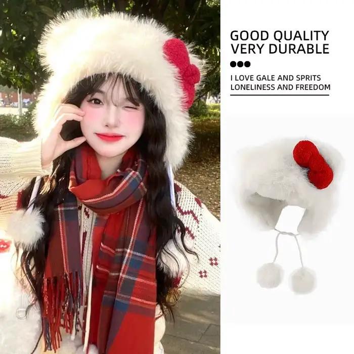 Joli chapeau tricoté Hello Kitty avec nœud