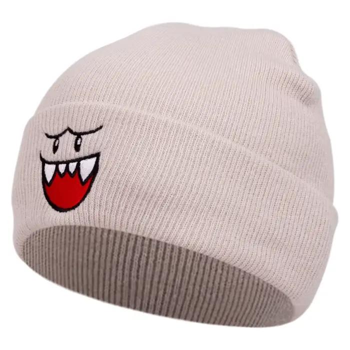 Chapeau tricoté aux expressions heureuses dessin animé sportif pour adultes hiver ski activités de plein air