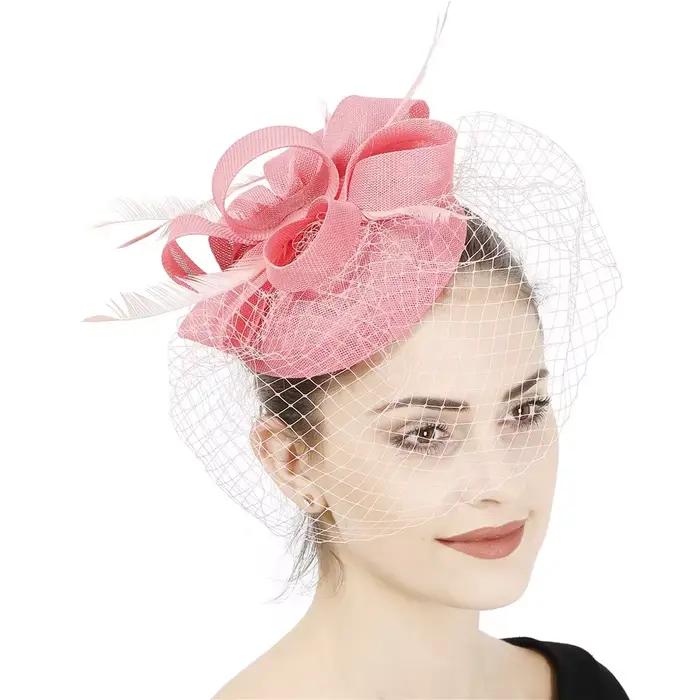 Chapeau de mariée en plumes roses pour mariage cocktail soirée chic occasion spéciale femmes elegant multicolore personnalisable