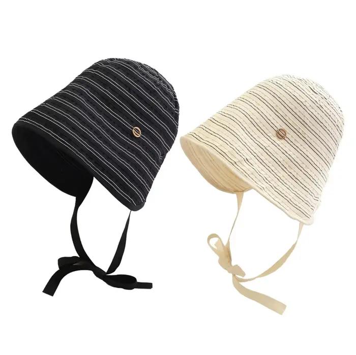 Chapeau de pêcheur rétro texturé à rayures