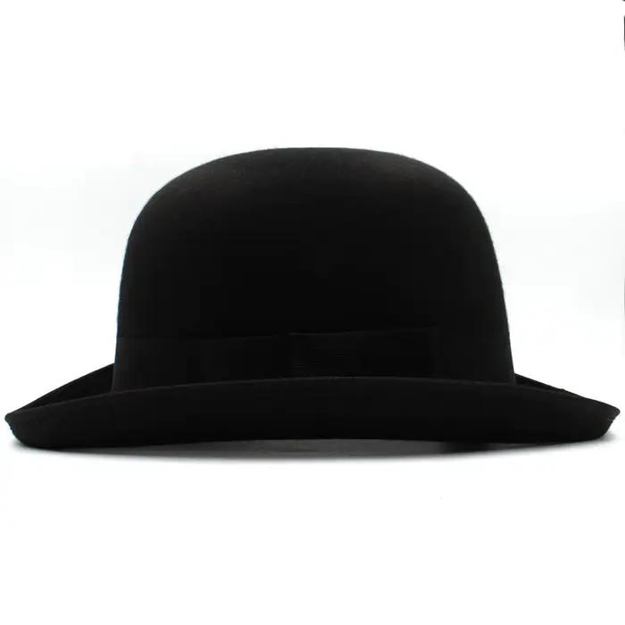 Hommes femmes laine mélange ovale haut melon chapeaux