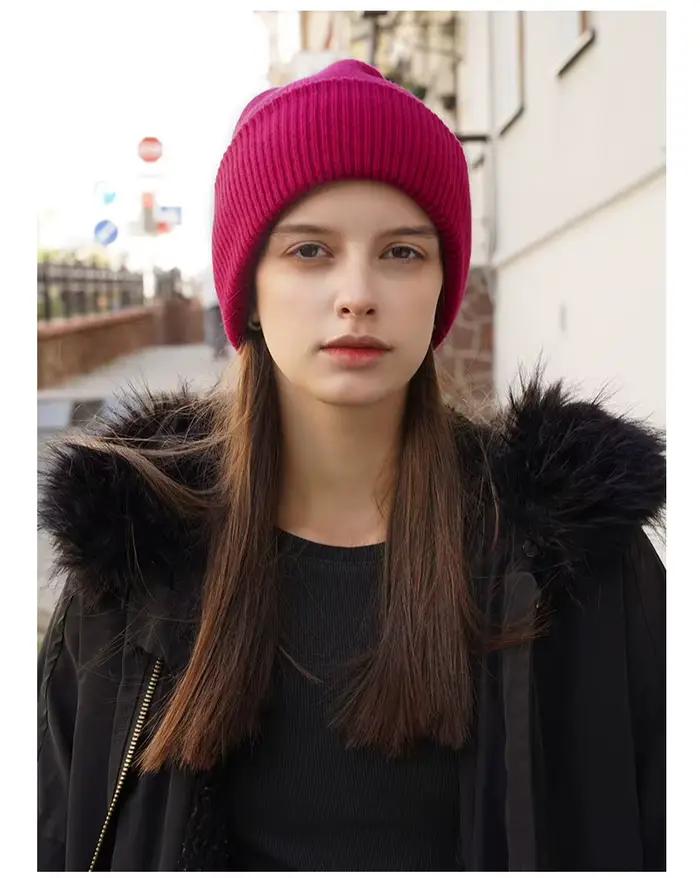 SHUCHAN 100% laine chapeaux pour femmes Skullies & bonnets garder au chaud solide hiver extérieur
