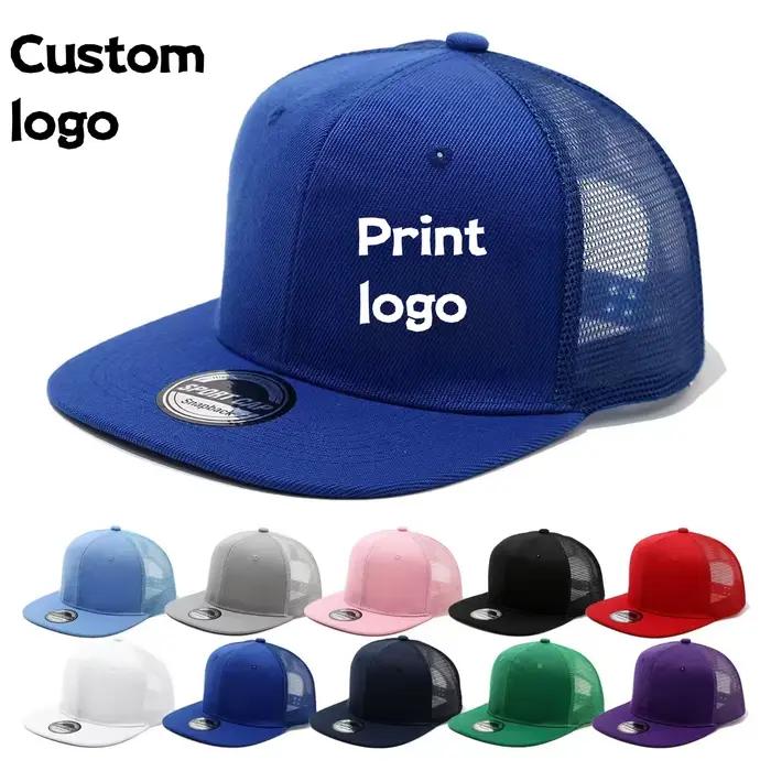 Chapeau en filet à bord plat 6 pièces hip-hop avec logo personnalisé