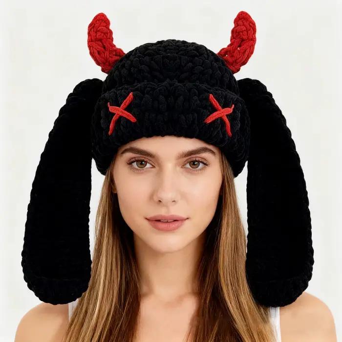 Chapeau tricoté en corne du diable crocheté à la main