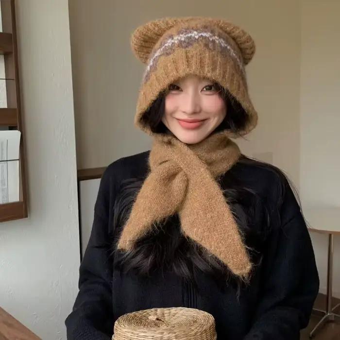 Fair Isle Style Jacquard tricoté chapeau doublé polaire imprimé impression tricot casquette chaud