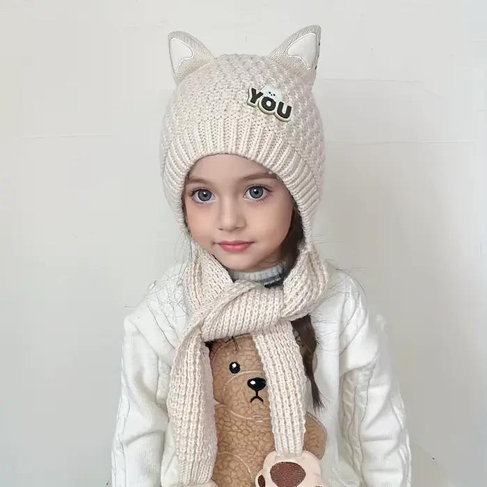 1pc Adorable chapeau chaud d'oreille de chat pour les enfants-couche à capuche en tricot confortable ajustement