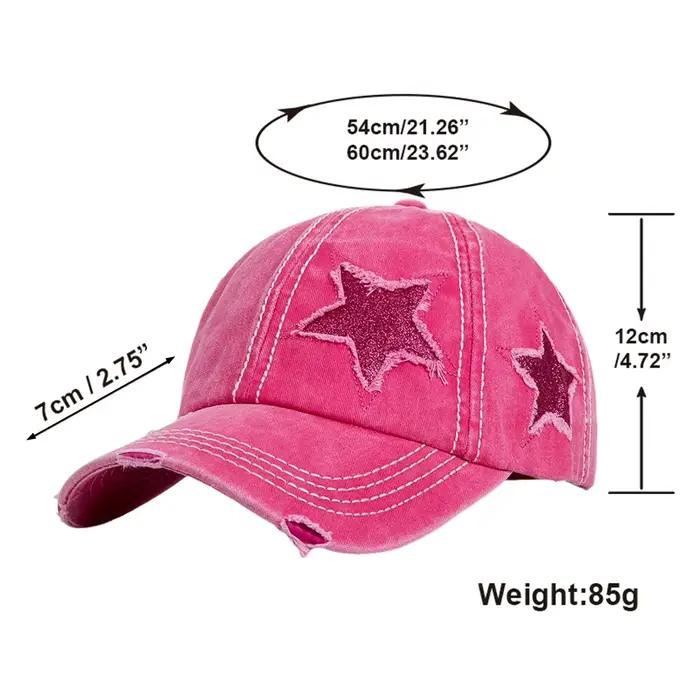 Casquette de baseball rétro Y2K en jean délavé avec étoiles et trous