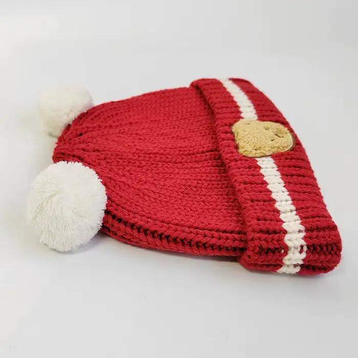 Bonnet en tricot à pompon ours mignon pour enfants