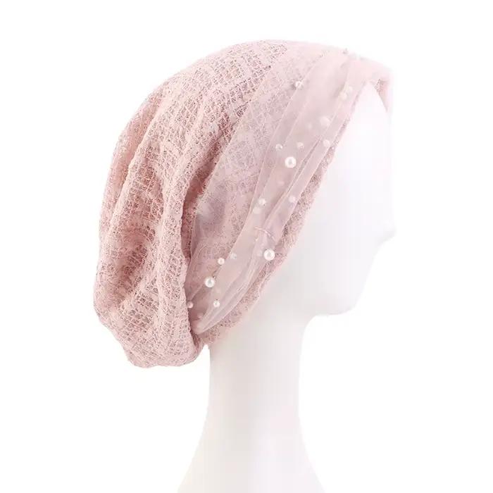 Nouveau bonnet pour femme en coton perlé et maille