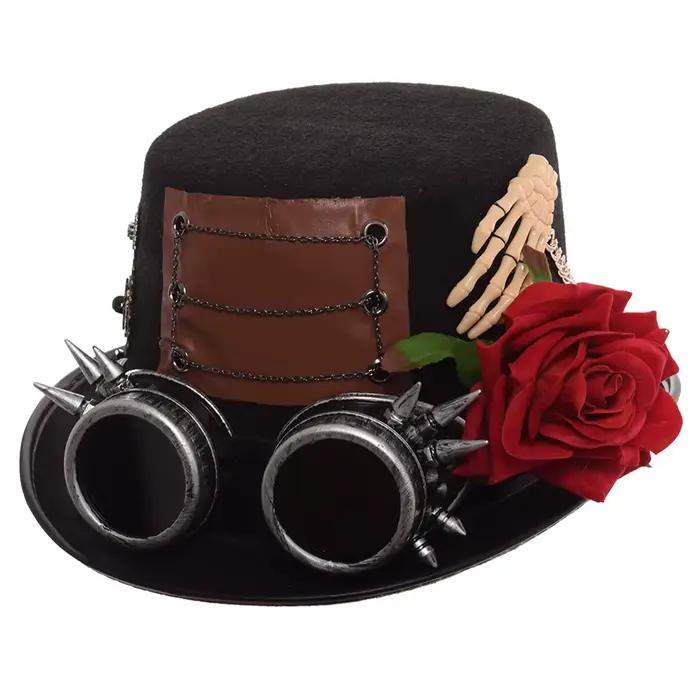 Chapeau haut de forme Steampunk noir unisexe pour femmes et hommes avec lunettes gothiques vintage couvre-chef de fête Cosplay occasions spéciales