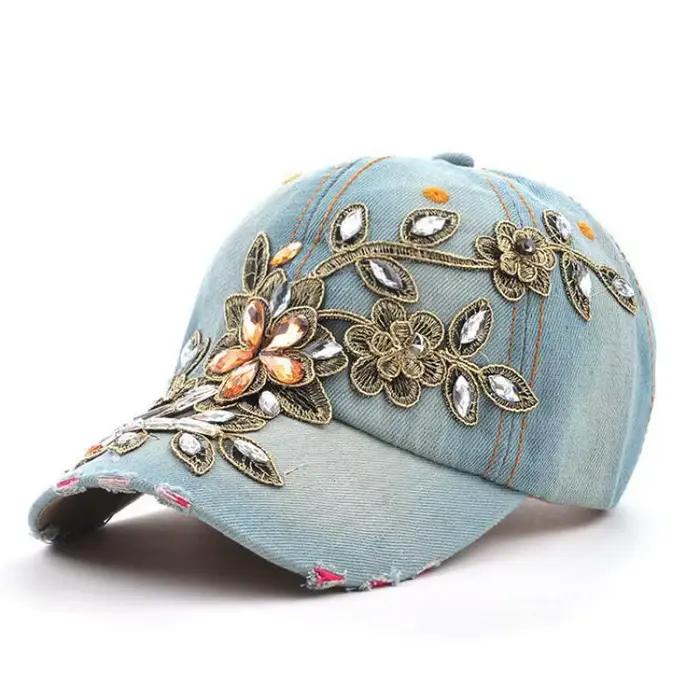 COKK casquette de Baseball femme diamant peinture broderie fleur Denim Snapback chapeaux jean