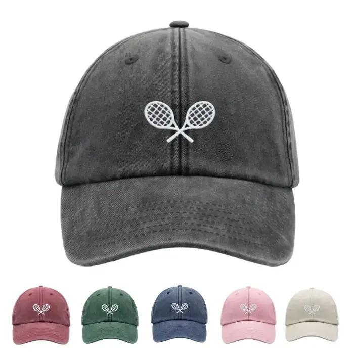 1 casquette de baseball rétro délavée à motif croisé de raquettes de tennis pour hommes