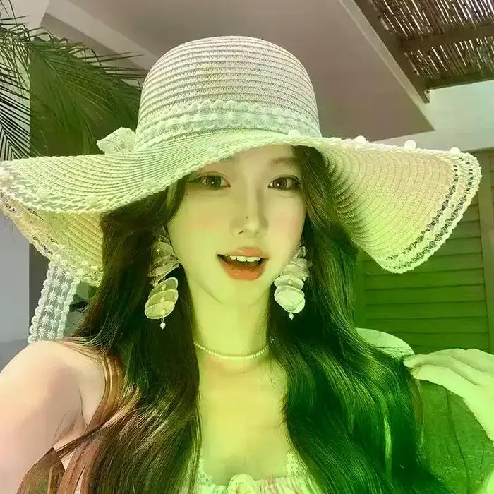 Chapeau de paille oversize à grand bord avec nœud décoratif pour femme