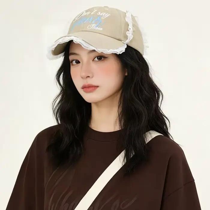 Casquette de baseball vintage américaine brodée avec lettres et dentelle lavée pour femme – Printemps-Été – Style urbain polyvalent