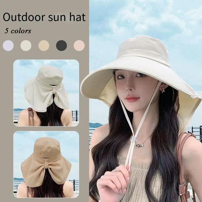 Chapeau de soleil anti-UV à large bord avec protection de nuque et ouverture pour queue de cheval, idéal pour voyages et activités de plein air unisexe polyester Blanc Beige Kaki Rose Violet