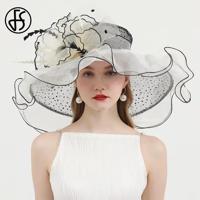 FS vert Kentucky Derby chapeau femmes Organza à pois visière casquette plume fleur mariage église Cocktail thé fête Sombrero 2025