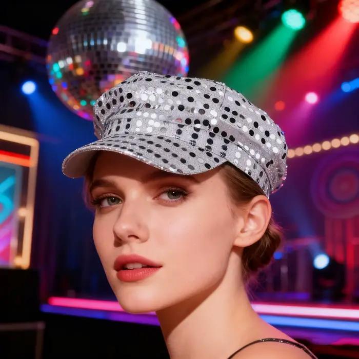 Chapeau à paillettes disco rétro des années 70 et 80 – Casquette de performance octogonale vintage