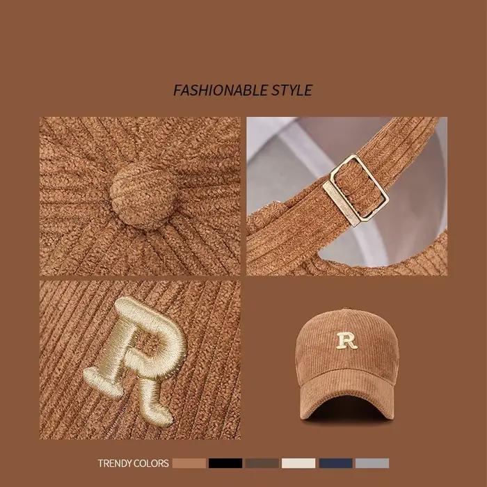 Casquette de baseball en velours côtelé avec lettre 'R' brodée en 3D