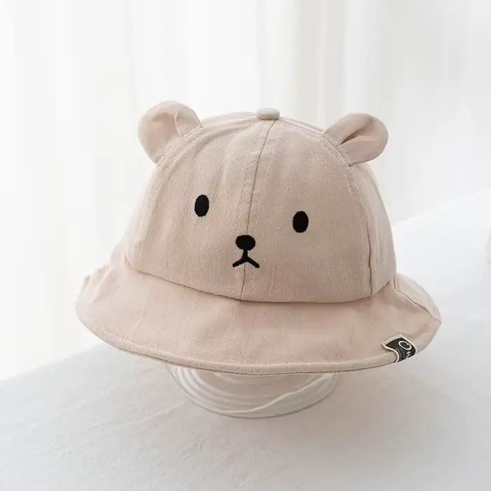 Chapeau d'ours mignon en coton pour enfants de 1 à 3 ans chapeau de pêcheur style dessin animé pour garçons filles occassions extérieures été soleil protection soleil