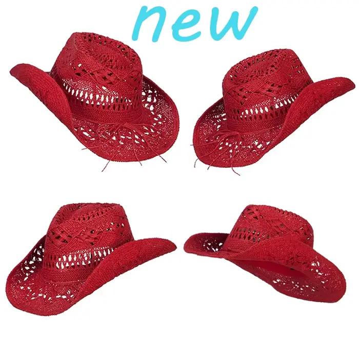 Chapeau de paille Cirboy unisexe pour hommes et femmes, élégant et sportif, rouge, tissé à la main, fleur de malan, chapeau de soleil d'été, plage, printemps et été