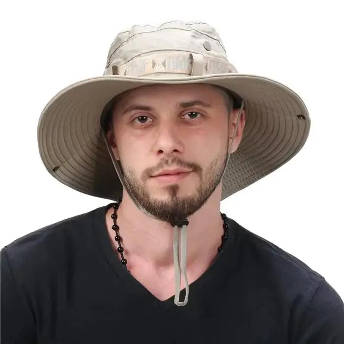 Chapeau de pêcheur en polyester pour hommes, chapeau seau d'été large bord, protection UV, randonnée, safari, chasse, plage, activité extérieure
