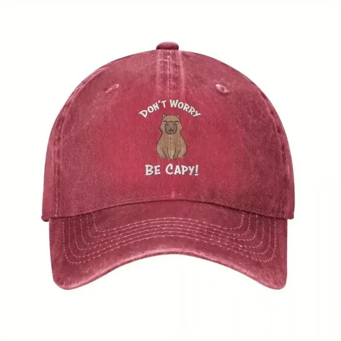 Casquette de baseball vintage en denim Capybara « Don't Worry