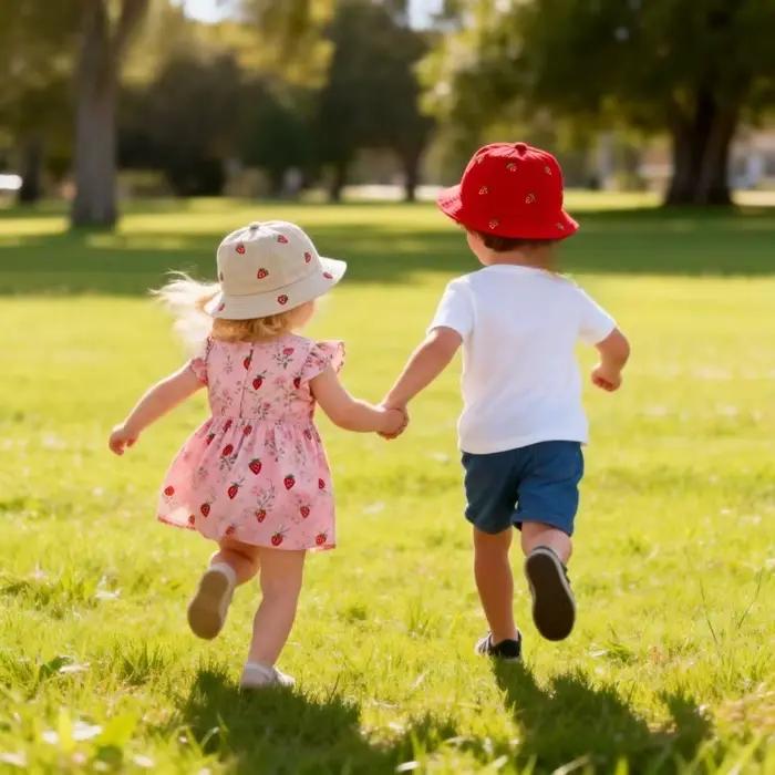 Chapeau de pêcheur pour fille avec broderie fraise 48-50cm Printemps-Été Nouveau Casquette Bob Mignonne pour Garçons Chapeau de Soleil Tendance pour Enfants et Tout-Petits