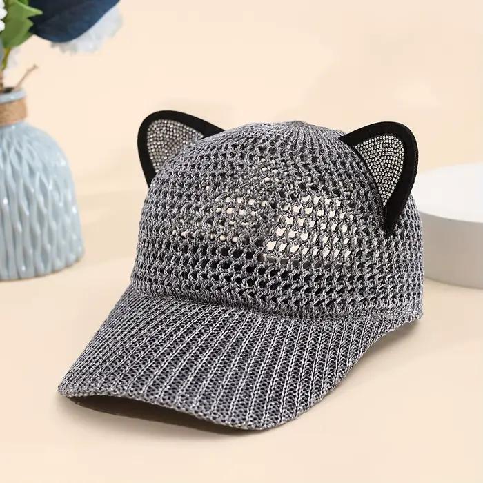 Casquette de baseball à oreilles de chat avec accents en maille — Chapeau d'été pour femme
