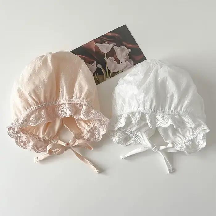 Bonnet en dentelle à fleurs pour bébé fille couvre-chef en coton doux pour nourrissons collection printemps et été occasion spéciale nouveau-né photographie bébé occasions familiales et cadeau pour bébé