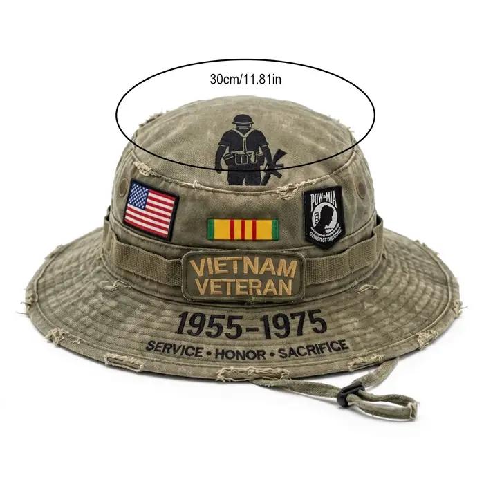 Chapeau de pêcheur Swokii brodé patriotique pour hommes vétérans du Vietnam ajustement sangle réglable vintage robuste four seasonsextérieur
