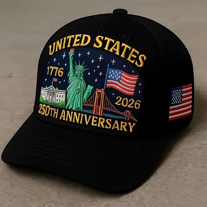 Chapeau commémoratif vintage USA 250 ans | Casquette brodée avec le drapeau de la Statue de la Liberté
