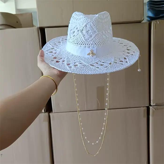 Chapeau de paille à fleurs Malan blanches