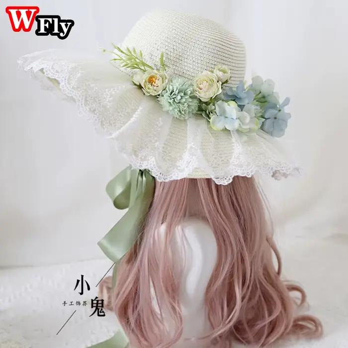 Harajuku-Chapeau de plage en paille pour femmes et filles