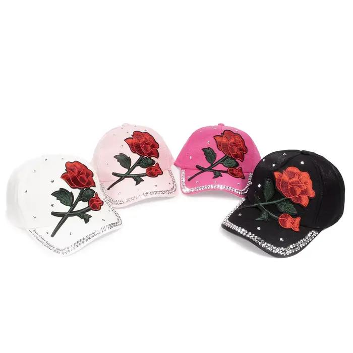 Casquette de baseball vintage pour femme avec grande décoration de rose