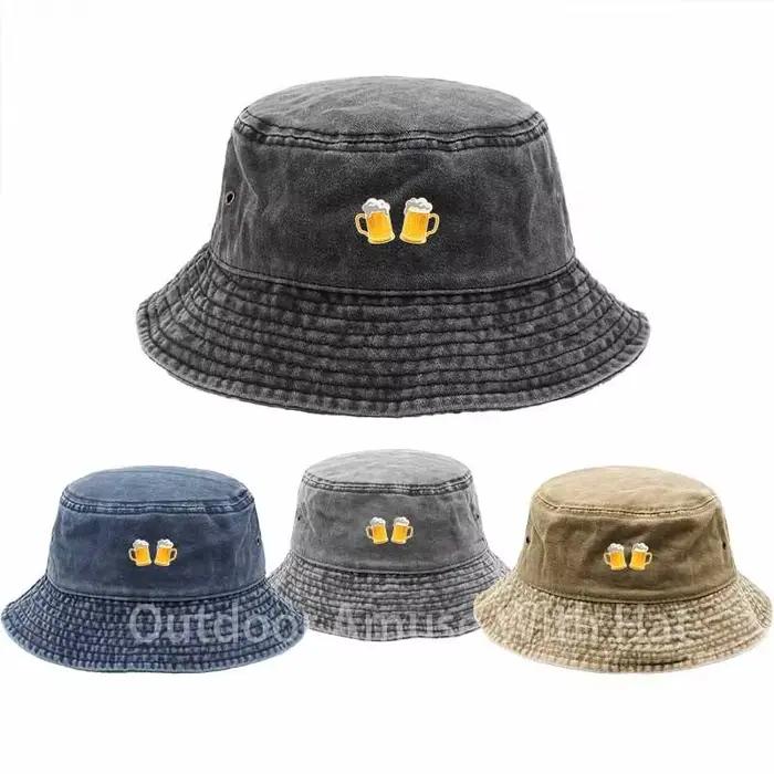 Chapeau de pêcheur élégant pour homme avec imprimé tasse de bière - Non extensible