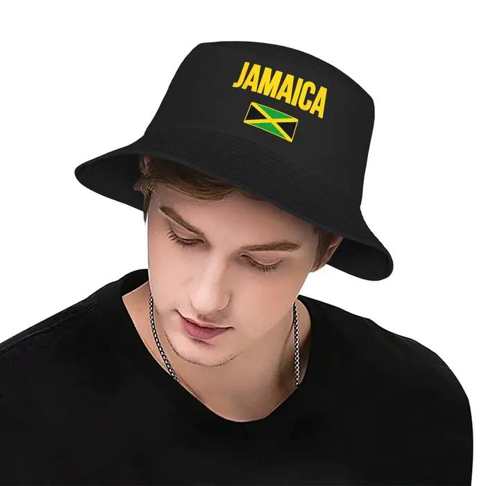 Chapeau de seau drapeau jamaïcain polyestère protection solaire pour femmes et hommes ocassions estivales voyages vacances et pique-niques