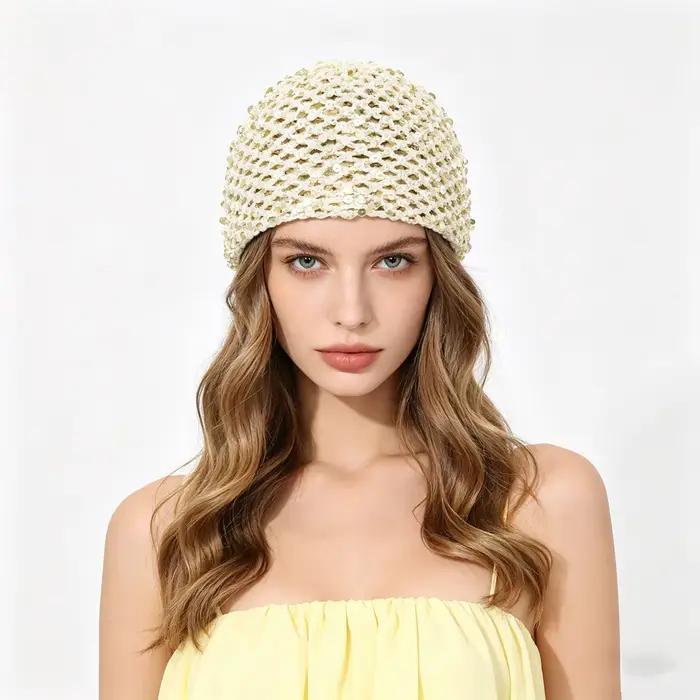 Chapeau à paillettes pour femmes scintillant idéal pour fêtes carnavals festivals boîtes de nuit discothèques occassions spéciales polyester tricoté adaptable toutes saisons