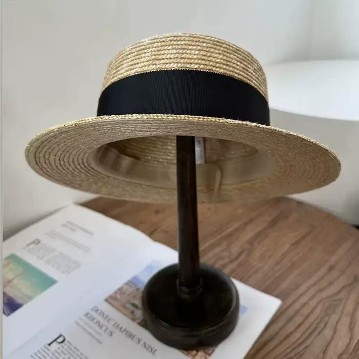 Chapeau de paille Bee, chapeau d'été à calotte plate