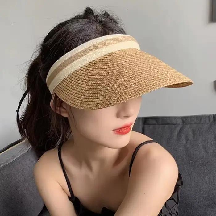 Chapeau de paille femme d'été en raphia à rayures