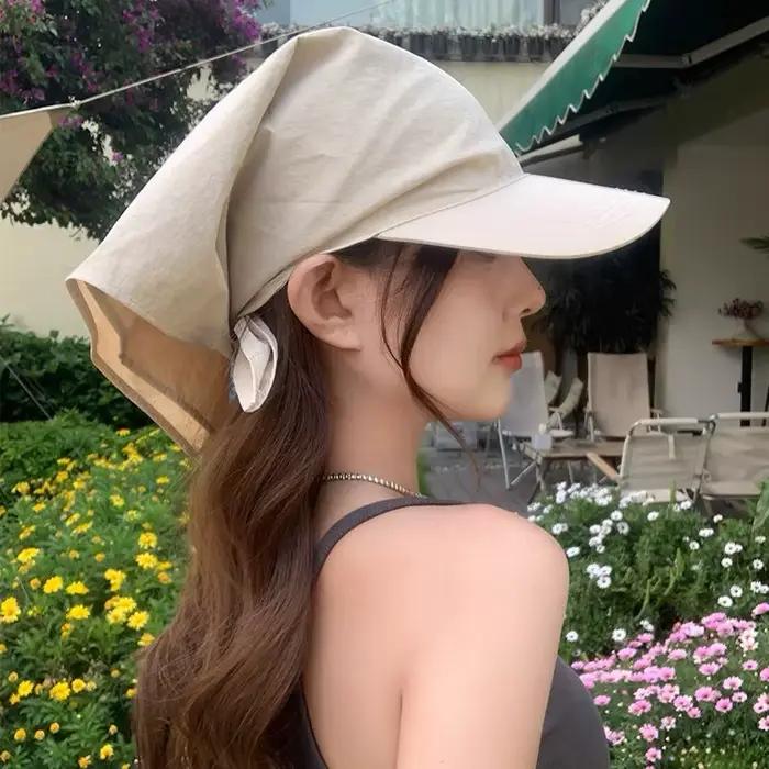 Casquette-foulard coréenne pour femmes et filles, protection solaire, style hip hop à carreaux, pour été, randonnée, plage et voyages