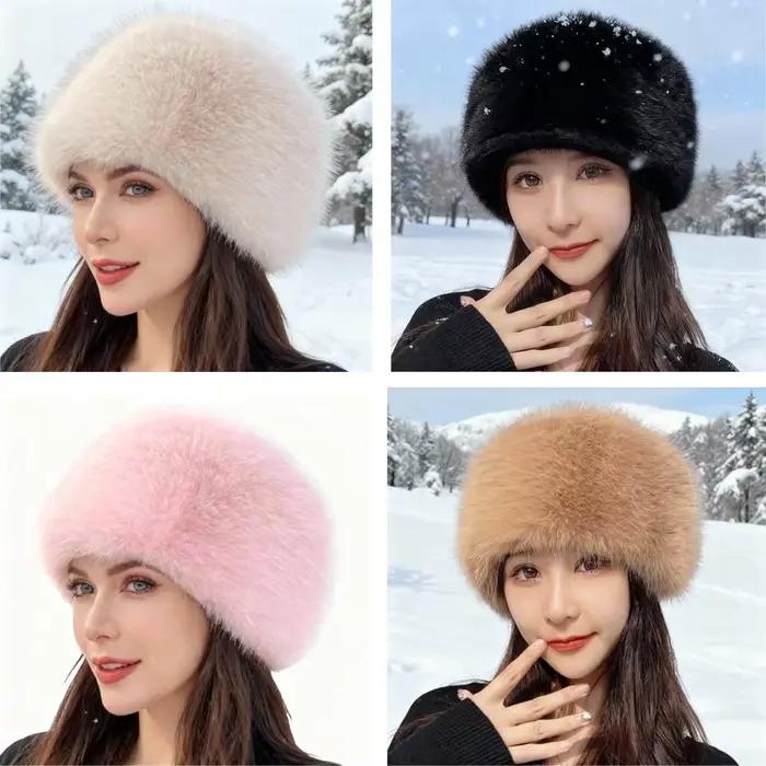 Chaud en plein air fille cache-oreilles femmes chapeaux d'hiver fausse fourrure bandeau moelleux russe casquettes