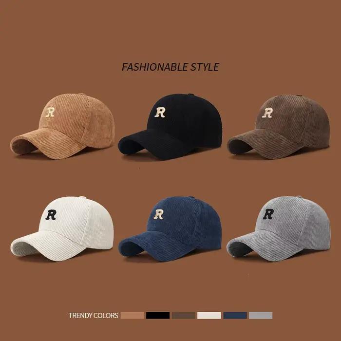 Casquette de baseball en velours côtelé avec lettre 'R' brodée en 3D