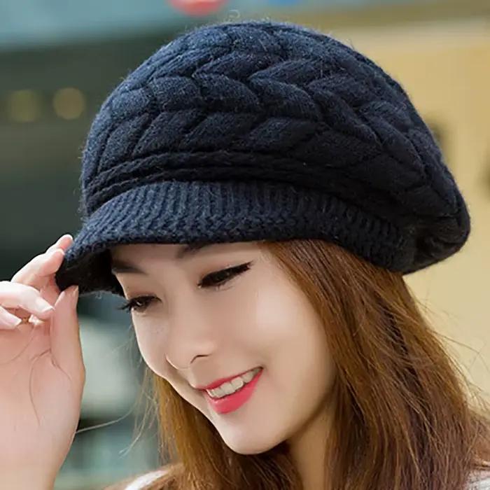Bonnet à Visière en Poils de Lapin pour Femme