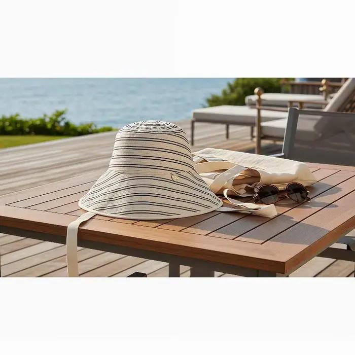 Chapeau de soleil en polyester rayé protection UV ajustement sous menton pour homme et femme activités extérieures vacances
