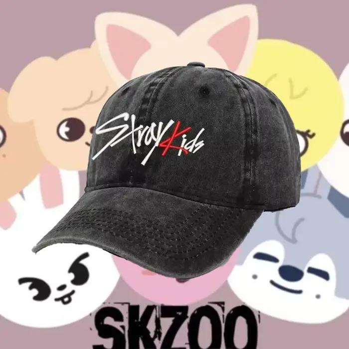 SKZOO Idol Gift Version coréenne tissu pur coton brodé casquette de Baseball lavée pour hommes et femmes Protection solaire