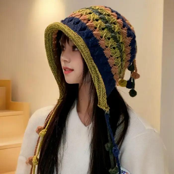 Chapeau tricoté arc-en-ciel multifonction pour femmes élégant et accrocheur hiver extérieur occasiomnel
