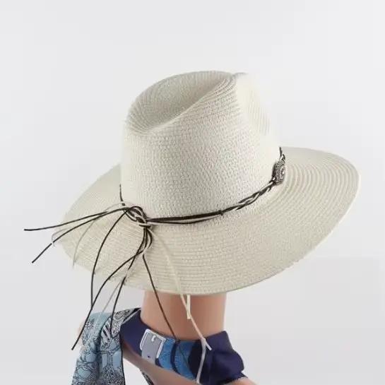 Ethnic Panama Hat Women Men Breathable Wide Brim Straw Sun Protection Beach Caps England Style Church Sombrero Hombre