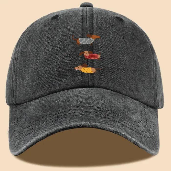 Casquette de baseball avec imprimé amusant de trois teckels en tenues rayées