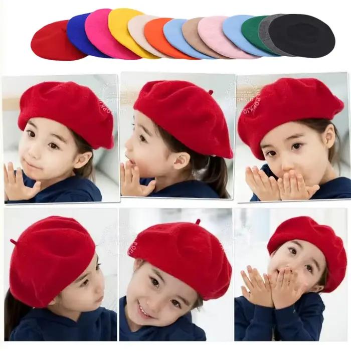 Mode bébé béret chapeau pour filles laine Vintage enfants bonnets casquette
